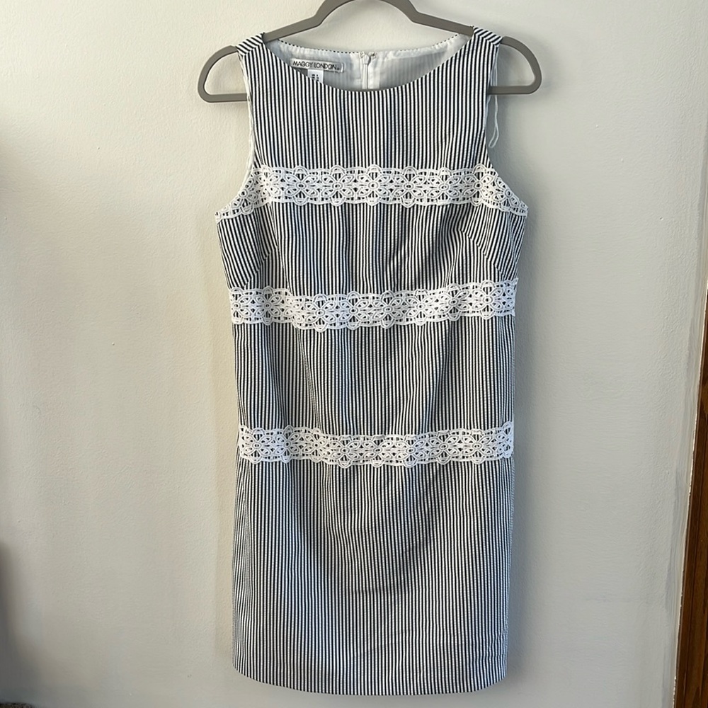 Maggie London seer sucker + lace dress